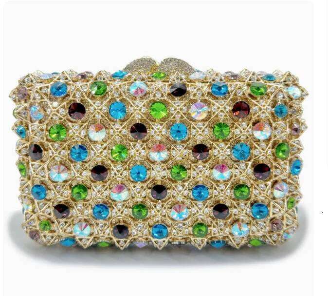 New Woman Bling Gems Evening Clutch Bags Lady Gold/Purple/Blue Dias Party Handbag Wedding Bag Bridal Handbags Crystals Purse