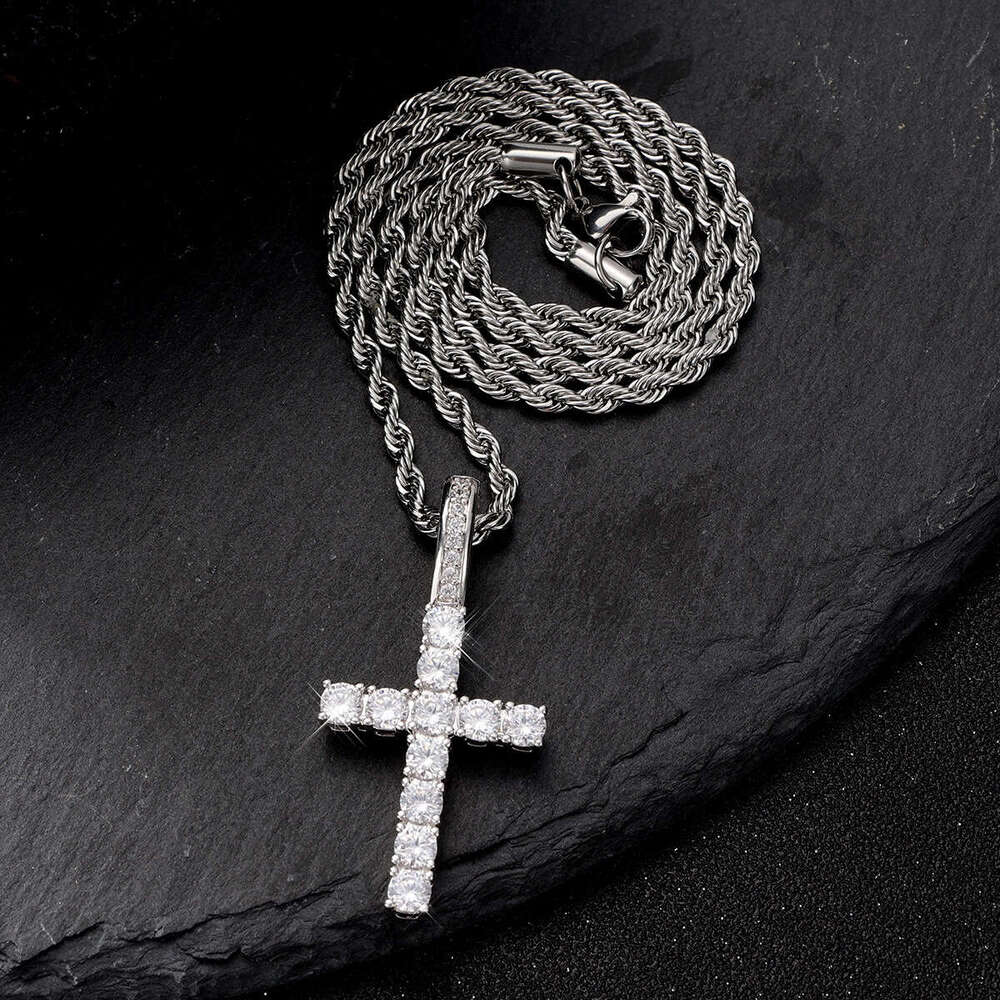 Full Cross Pendant Fashion Creative Personality Square Dia Alloy Braided Chain Necklace
