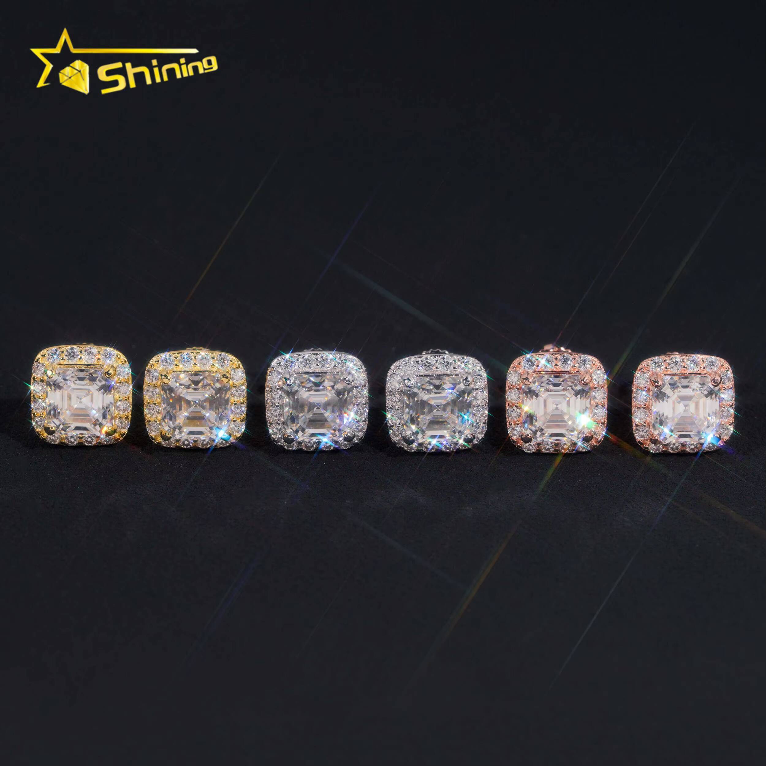 RTS Diamond Tester Certified Hip Hop Jewelry 925 Silver Asscher Cut VVS Diamond Moissanite Stud Earrings Fashion Earrings