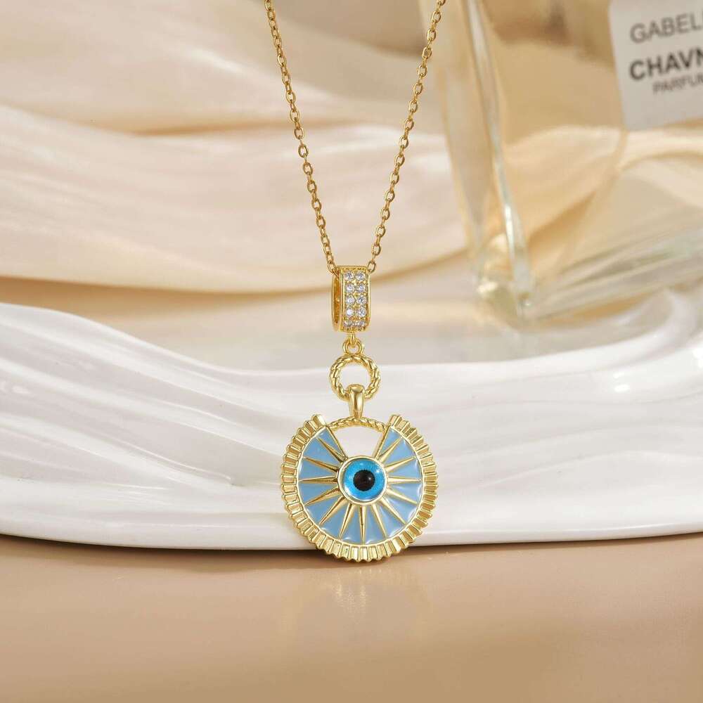 Necklace For Women Copper Gold Plated Turkish Evil Eye Pendant Niche Titanium Steel Clavicle Chain Jewelry A5f