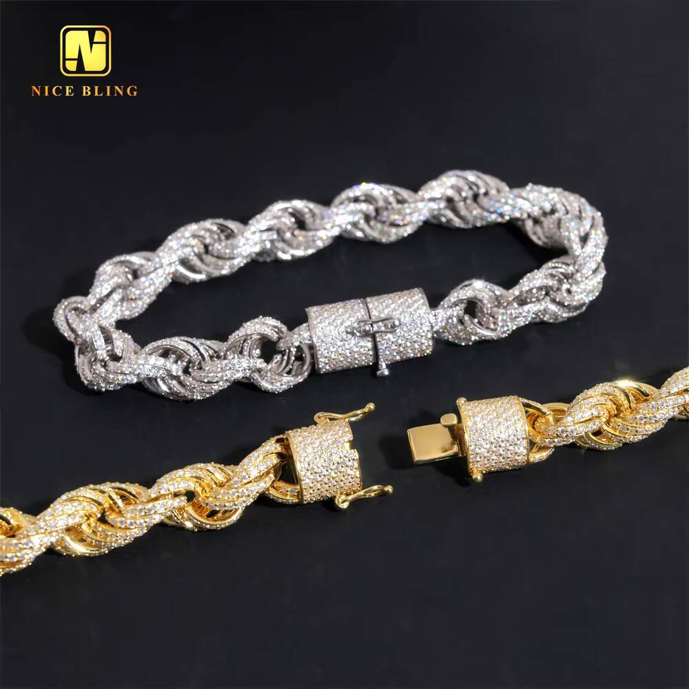 4mm 6mm 10mm Hip Hop Jewelry Custom Iced Out Rope Chain Cuban Link Chain 925 Silver VVS Moissanite Diamond Necklace Bracelet