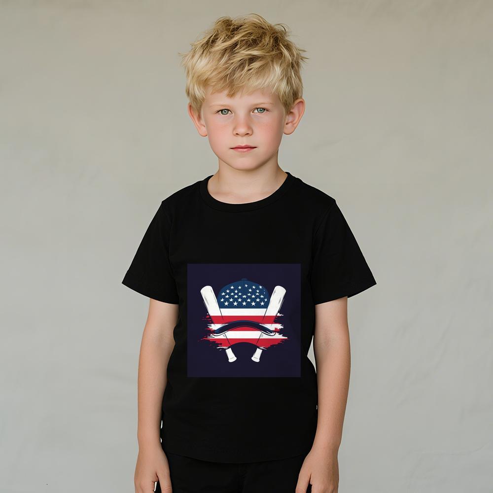 ddmywed Boy and girl Children's T-shirt a T-shirt with an american flag on the front of it