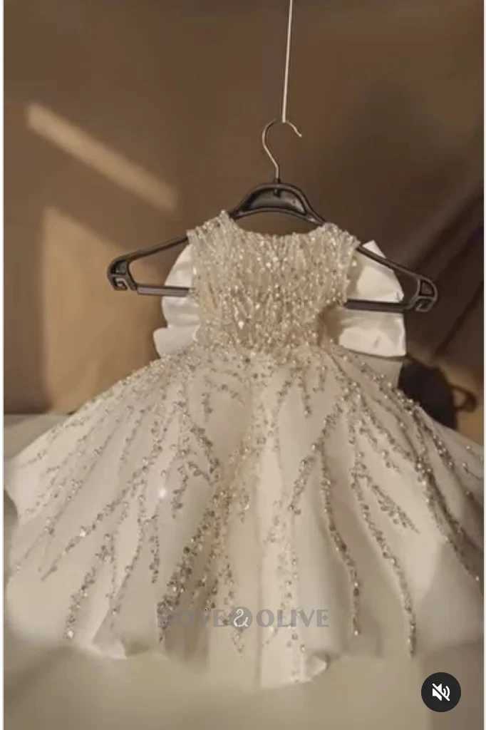 Short Beading Sparkly Flower Girl Dress for Baby Knee Length Toddler Girl Sleeveless Tulle with large Bow Sweet Kids Gown Custom Z250716