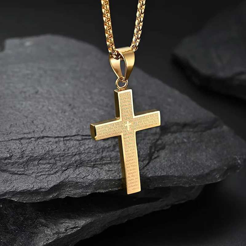 Stainless Steel The Lords Prayer Cross Pendant Necklace For Men Women Christian Prayer Jewelry Accessories XJ250717