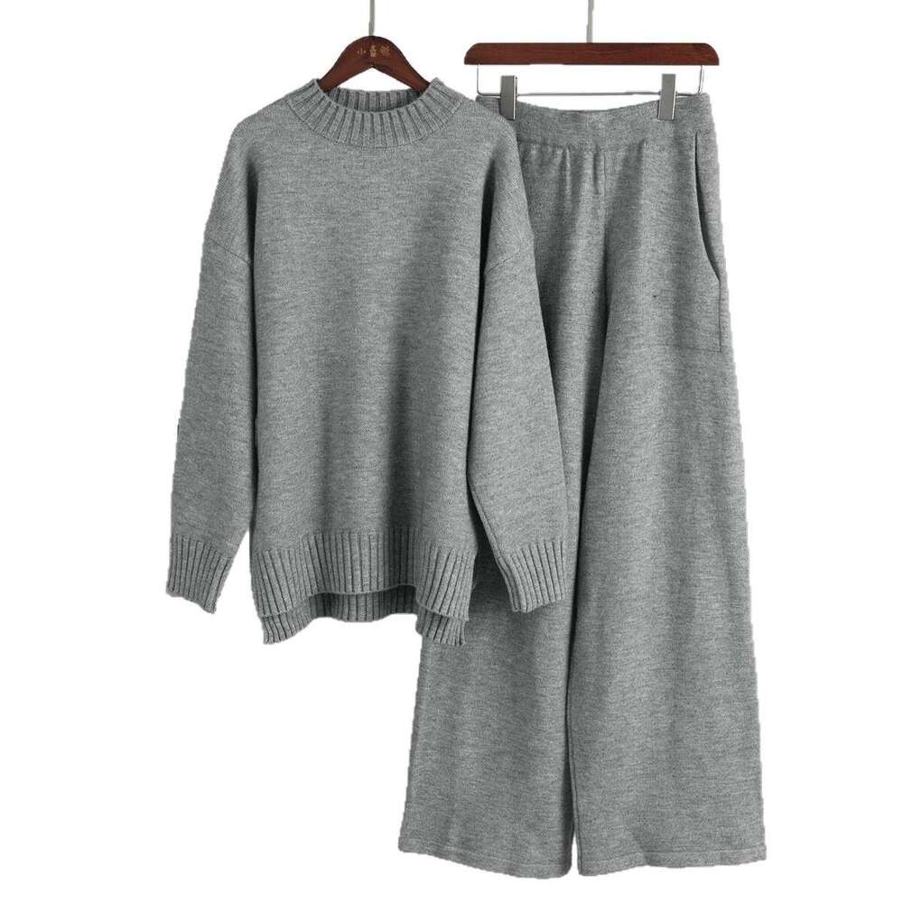 Turtleneck Sweater Autumn Winter New Loose Sleeve Long Pants Knitted Set For Women B5