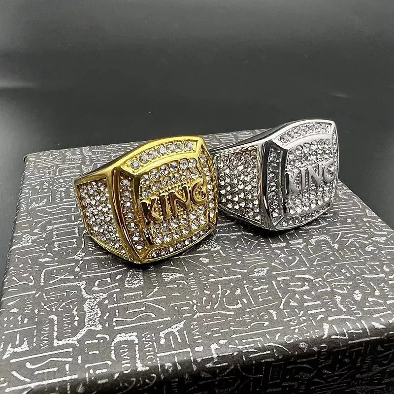 5 pcs Hiphop Jewelry PVD Gold Plated Stainless Steel Zircon Letter Crown King Ring Steel Mens Ring 250716