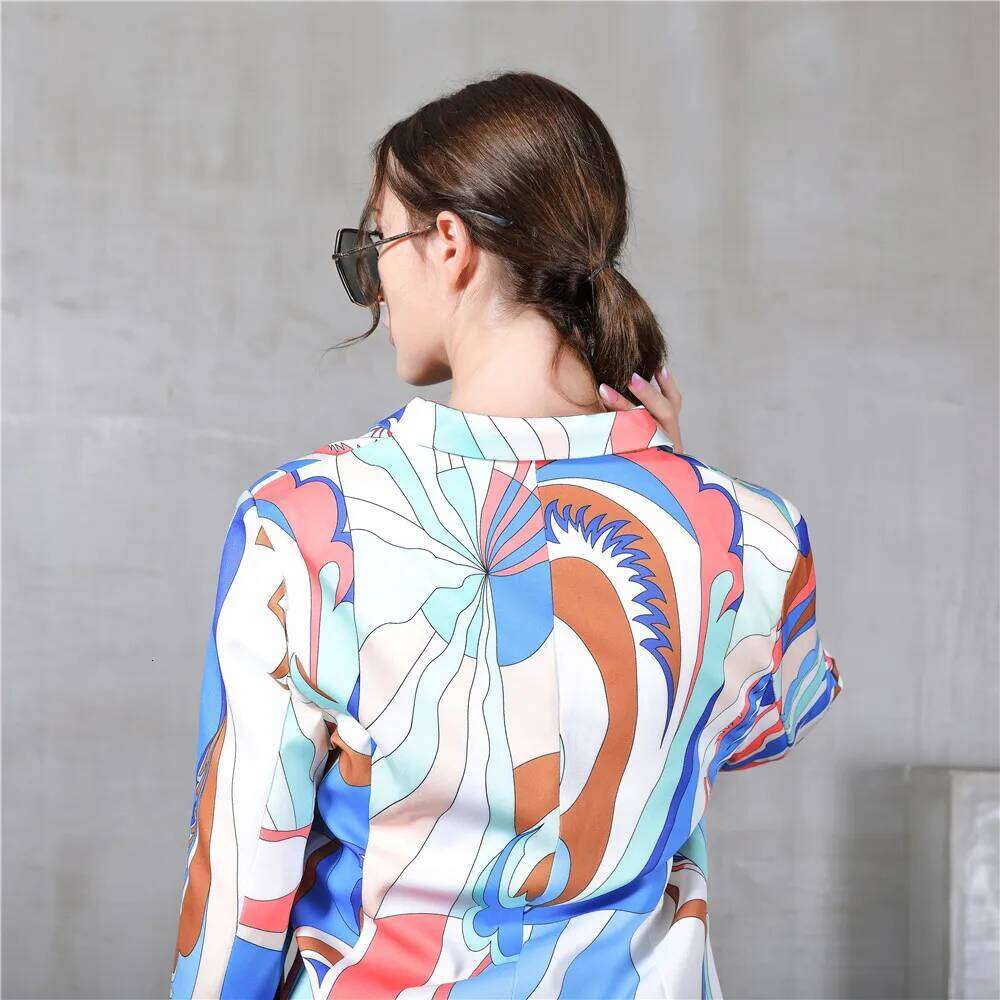 Fashion Spring Autumn Pant Suits Long Sleeve V-Neck Sexy Blouse Trousers Printing Two Pieces Suit Sets