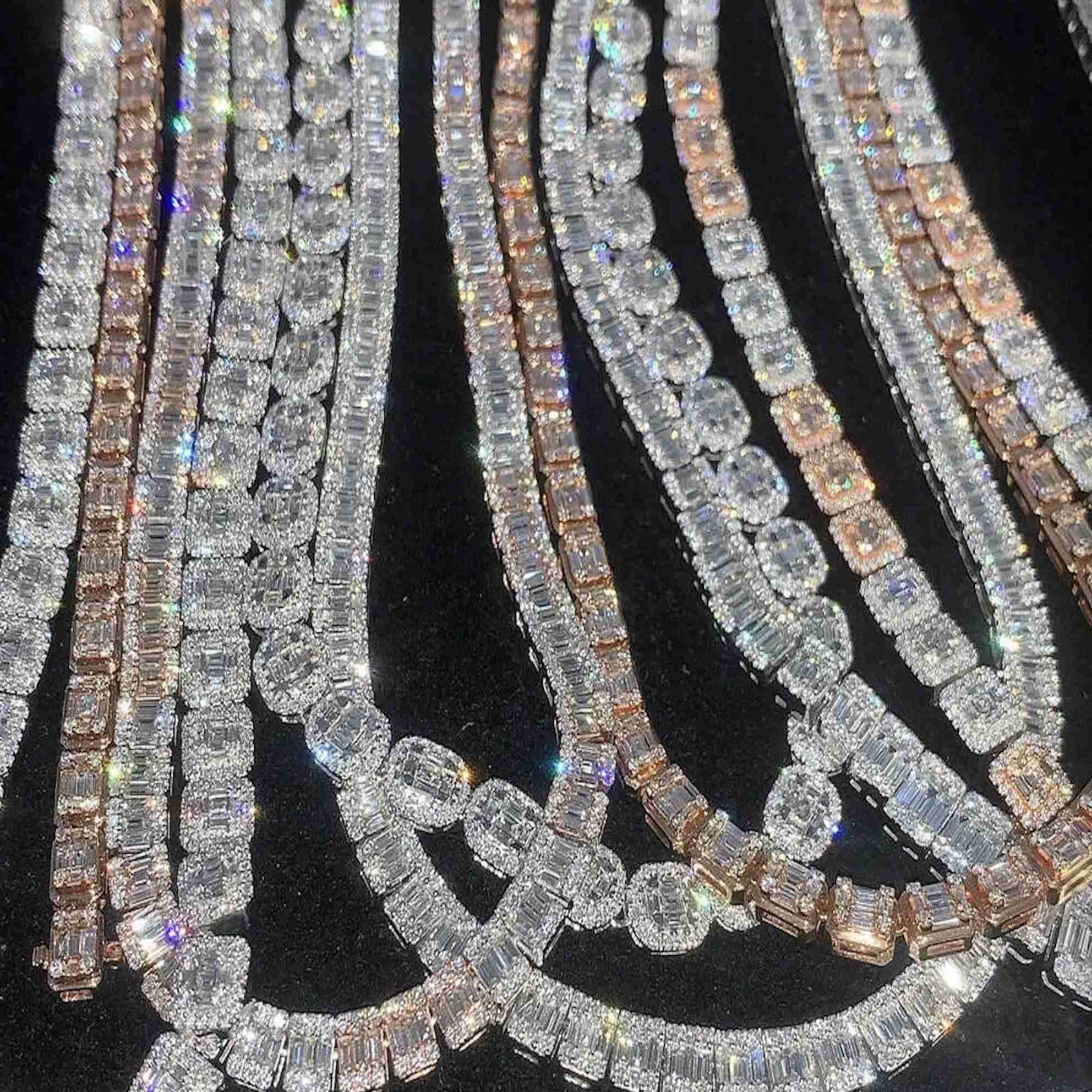 Hot Selling Tennis Chain 3mm 4mm 925 Silver Rose Gold Plated Iced Out Baguette Vvs Diamond Moissanite Tennis Chain