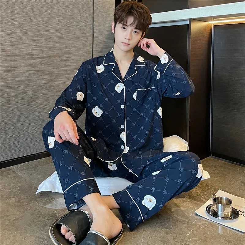 New Long-sleeved Cotton and Silk Pajamas Mens Spring and Autumn Simple High-end Thin Mens Summer Lapel Loungewear Suit W250717