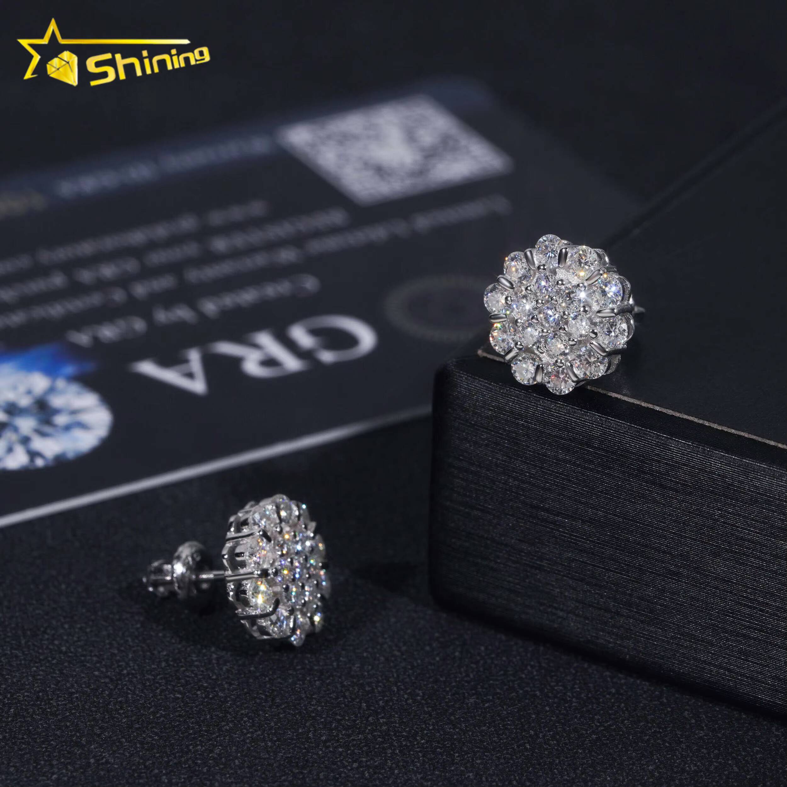 Moissanite Cluster Earring Hip Hop Jewelry Gold Plated 925 Sterling Silver Iced Out VVS Diamond Moissanite Screw Stud Earrings