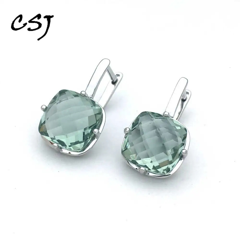 Natural Green Amethyst Earring Sterling 925 Silver Cushiom Cut 10mm 7Ct Fine Jewelry for Women Lady Party Gift 250716