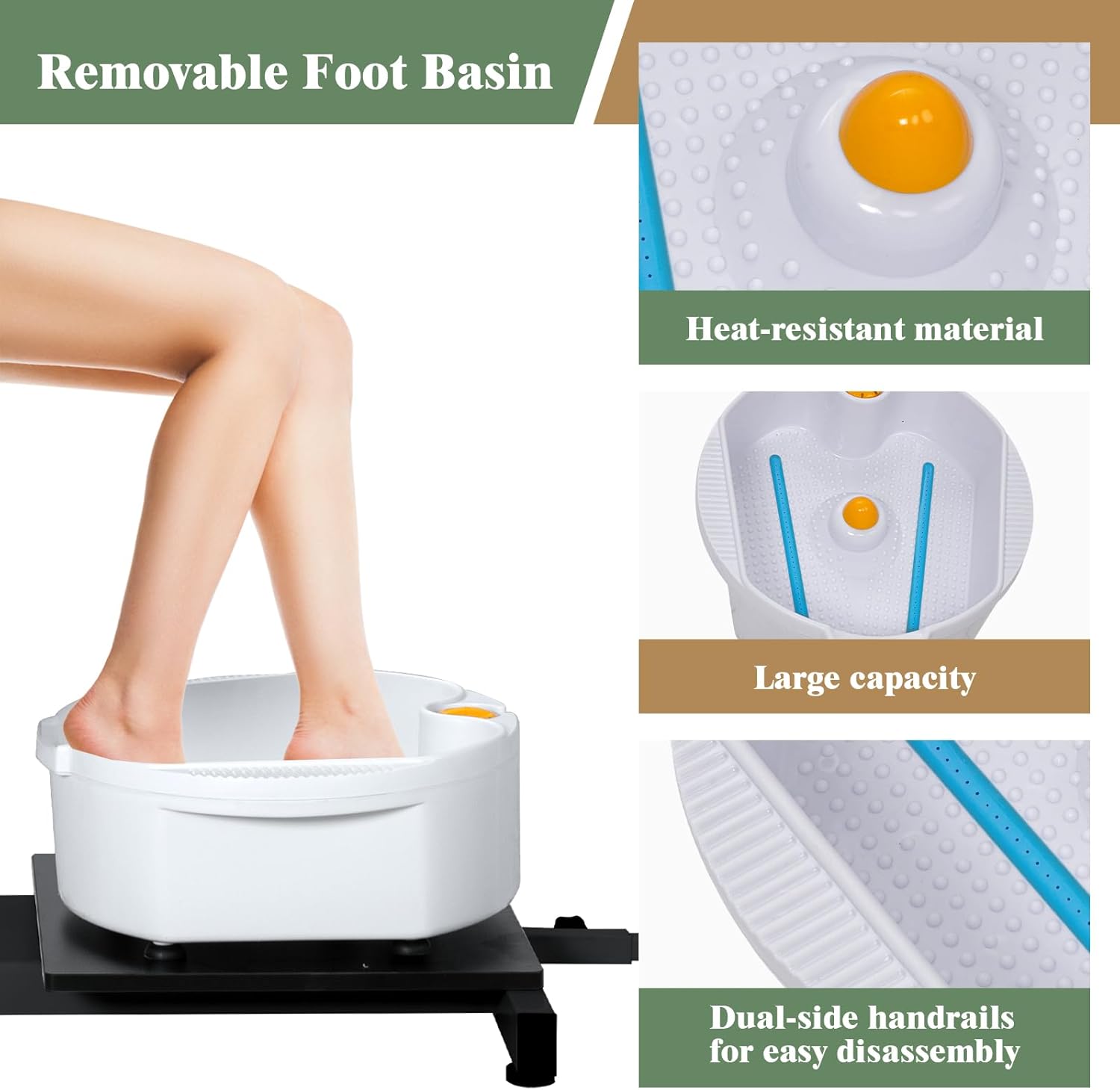 Hydraulic Pedicure Manicure Chair, 360° Rotation, Adjustable Stool - No Plumbing Foot Spa Station with Bubble Massage Basin for Nail Tech/Salon/Home U