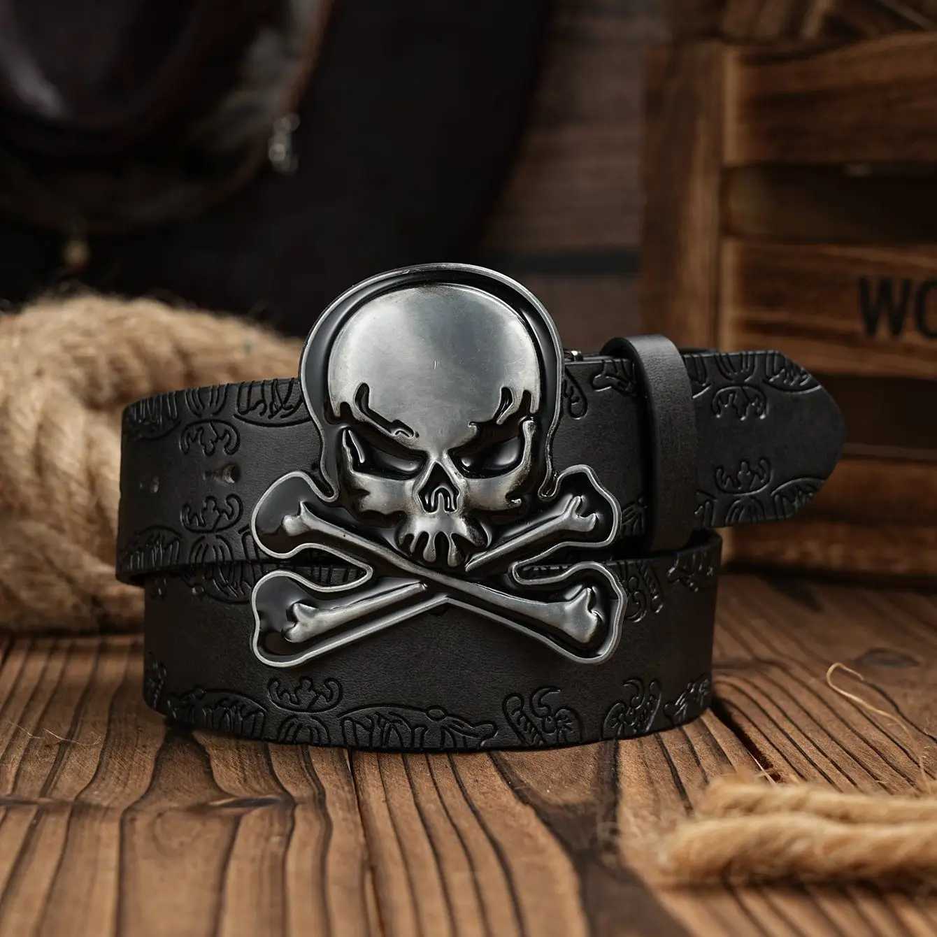 Skull Alloy PU Leather Belt for Men W250717