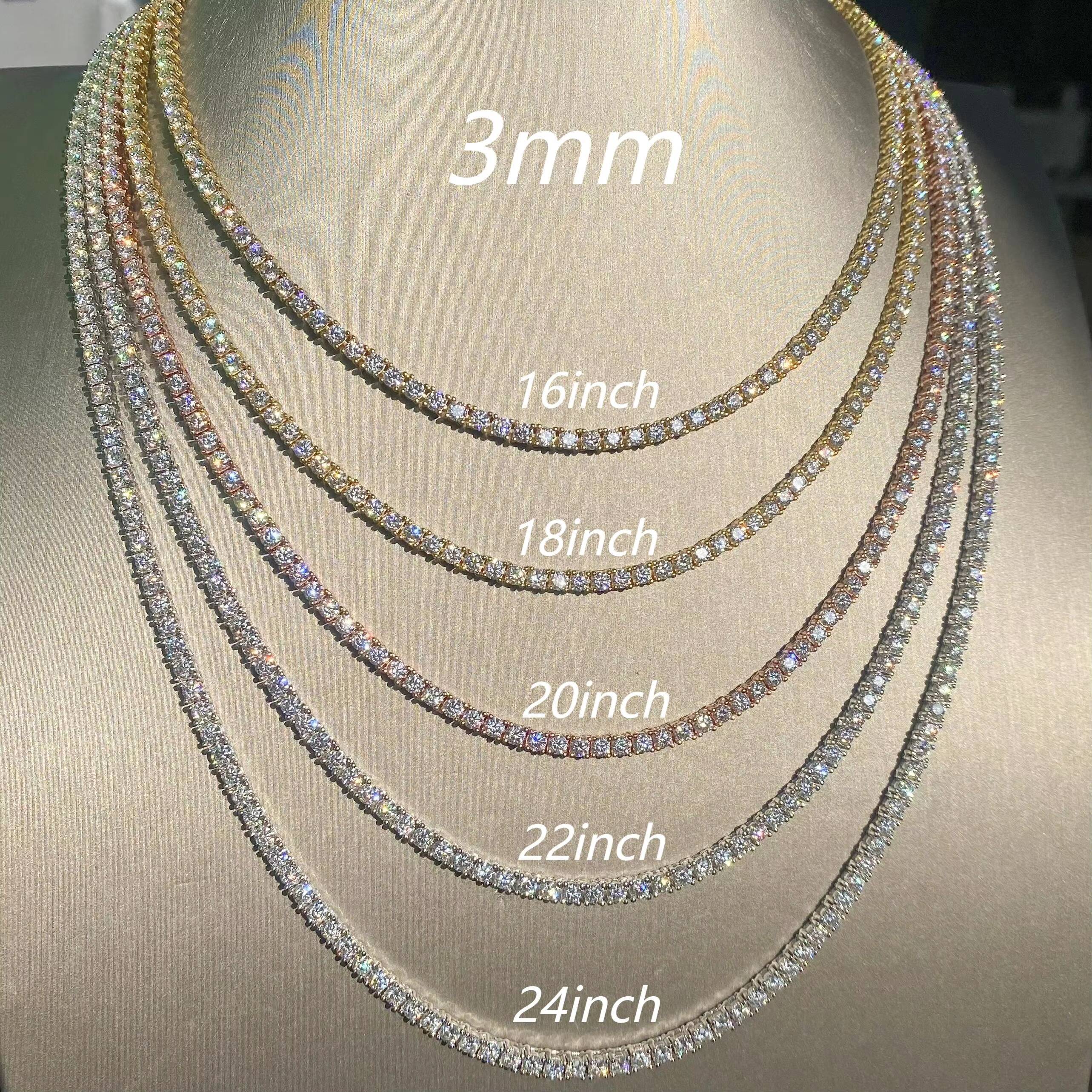 Factory Price Pass Diamond Tester 925 Silver 3mm Hip Hop Jewelry Bracelet Necklace Iced Out VVS Moissanite Diamond Tennis Chain
