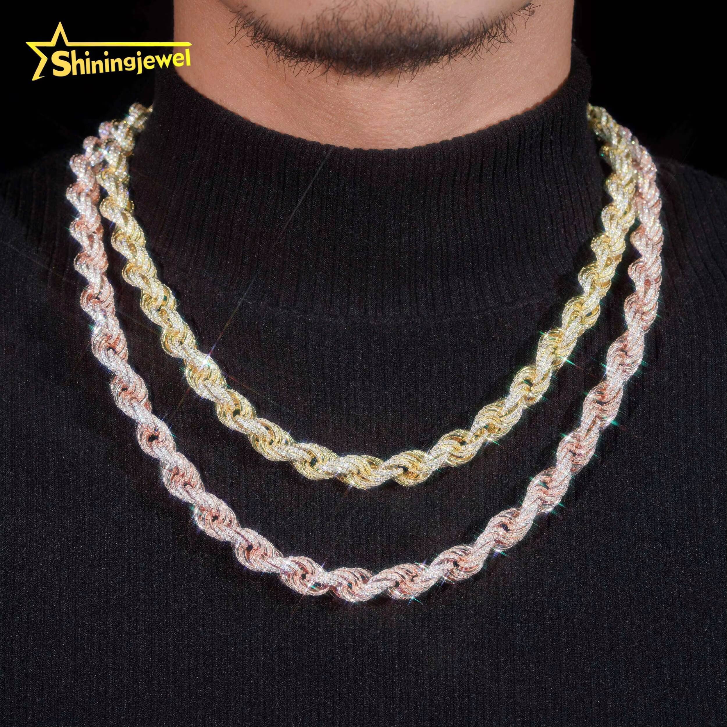 Iced Out Rope Chain Moissanite Cuban Link Chain S925 Gold Plated Pass Diamond Test VVS Moissanite Diamond Iced Chain