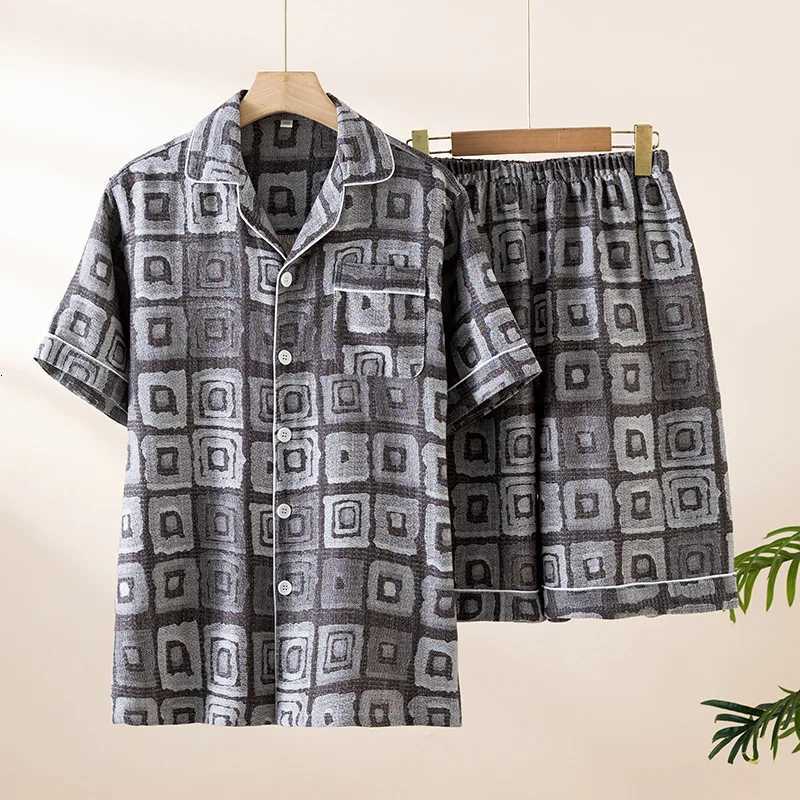 2025 New Summer Mens Pajama Set 100% Cotton Thin Jacquard Exquisite Short Sleeve Shorts Two Piece Set Loose Large Home Clothes W250717