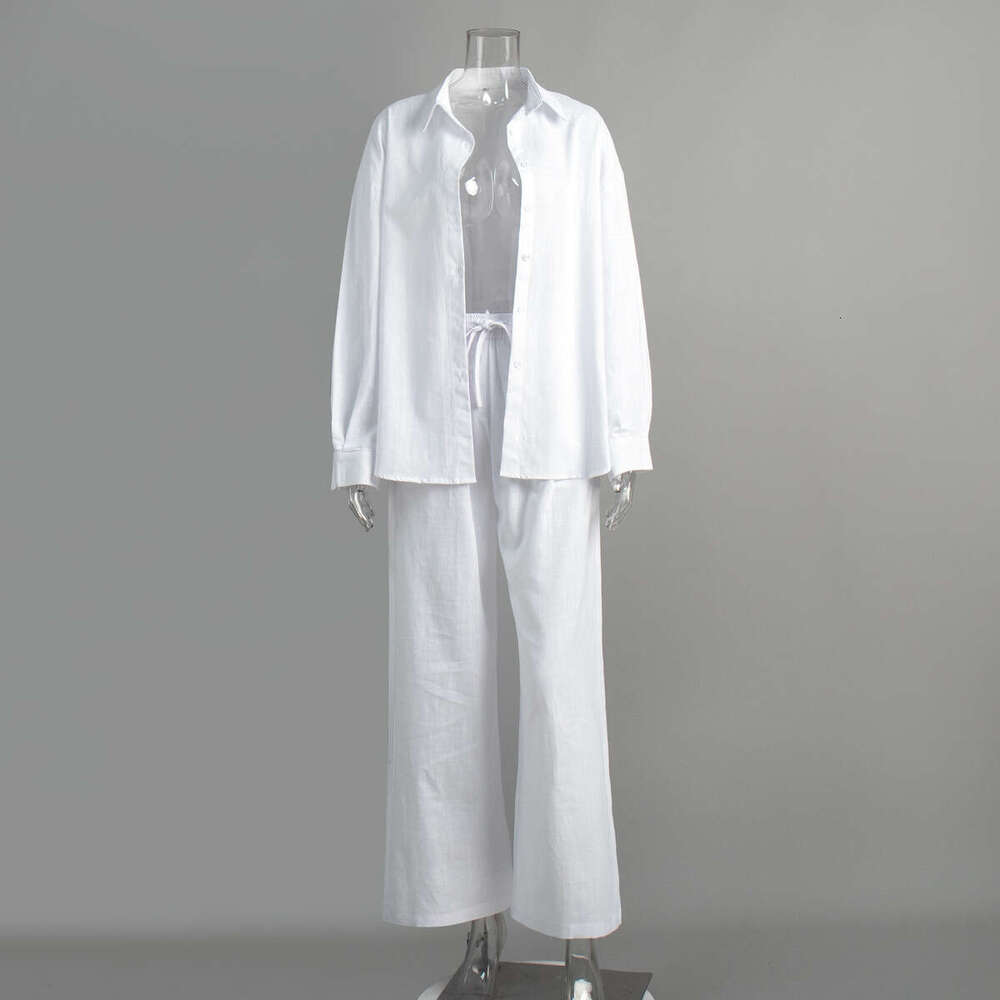 Cotton And Pants Spring Summer New Loose Long Sleeve Shirt Casual Set For Women B5