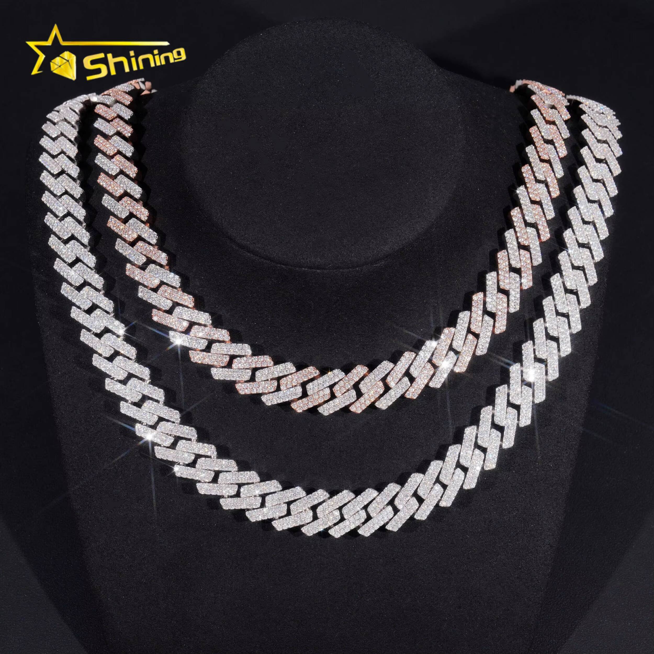 Hip Hop Jewelry High Quality 15mm Two Row Popular 925 Silver Moissanite Iced Cuban Link Chains