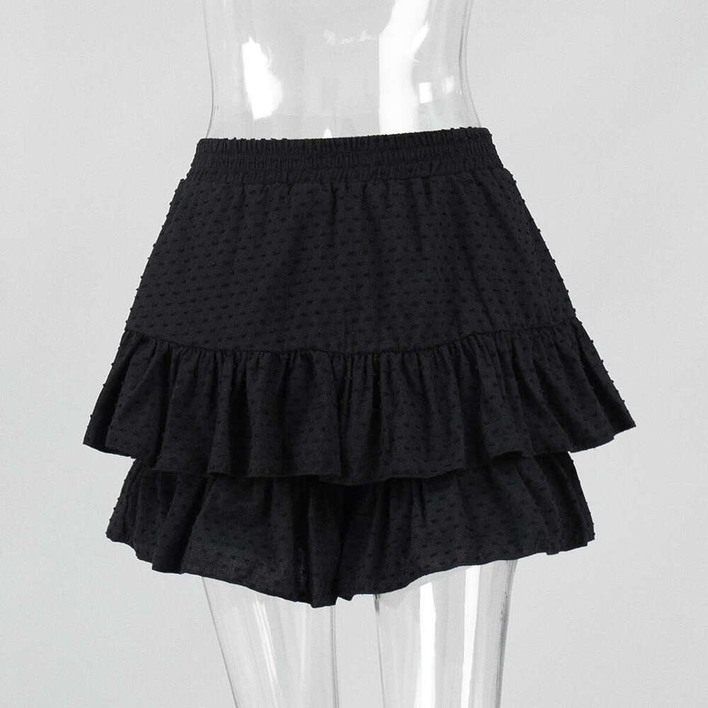 Ruffle Summer New Korean Style Polka Dot Solid Color High Waist Cotton Shorts Skirt B5