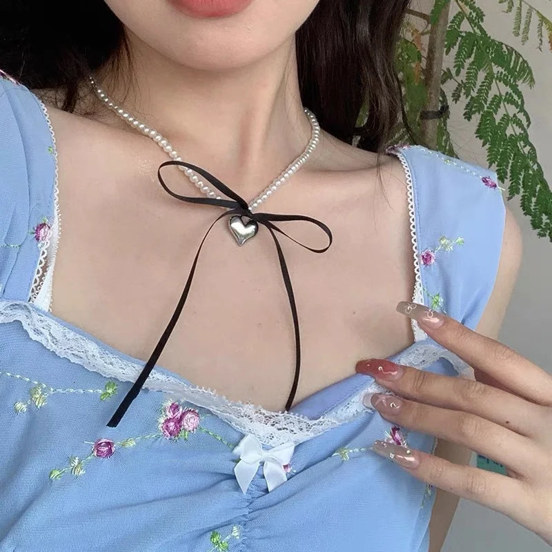 Korean Romantic Pearl Beaded Choker Heart-Shaped Pendant Necklace Banquet Wedding Jewelry 250715