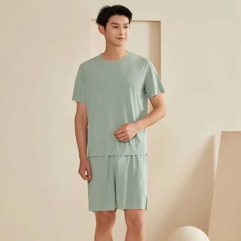Super Thin Pajamas Suit Women Men Summer Ice Silk Cool Short-sleeved O-neck Sleepwear Unisex Classic Simple Loungewear Suit W250717