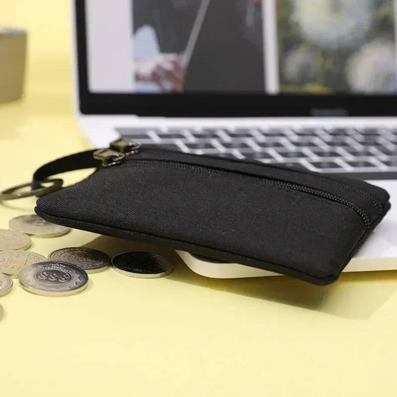 Women's 3 Zippers Canvas Purse Mini Wallet Solid Change Purses With Keychain Money Bags Coin Key Storage Bag