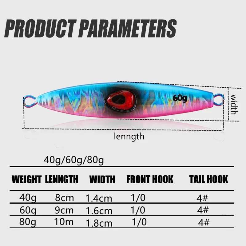 1Pcs Jigging Lures 40g 60g 80g Metal Jig Sinking Pitch Biomimetic Fish Iron Plate Bait Boat Fishing Sea Fishing Mackerel Tuna Z250717