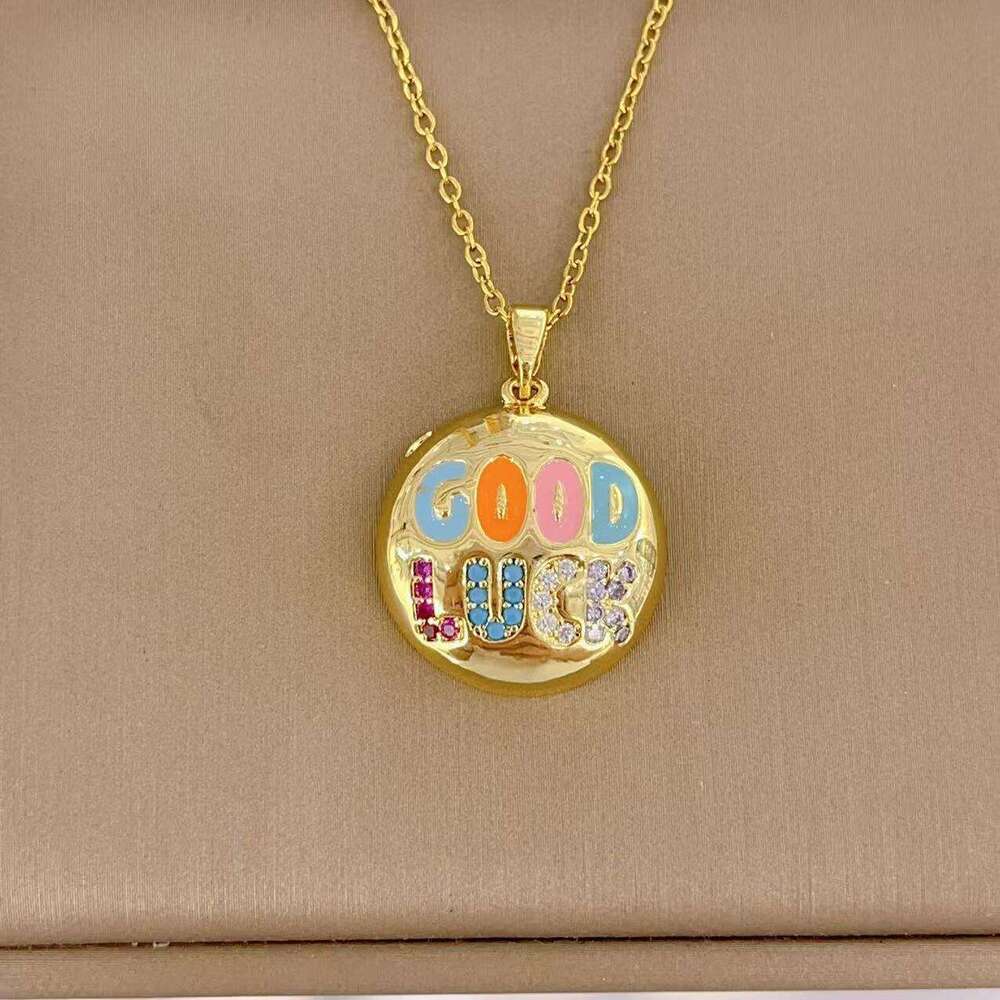 Oil Drop Smiley Face Letter Lucky Pendant Necklace Fashion Versatile Non-Fading Collarbone Chain 2Ed