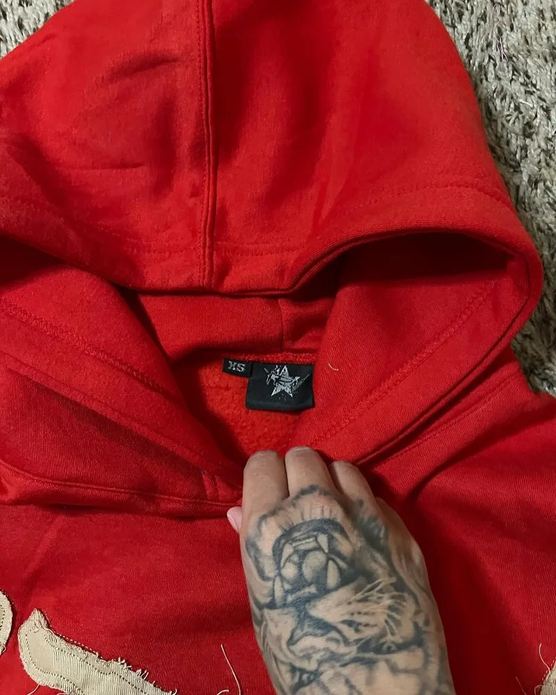 Y2K Harajuku Style Fashion Letters Posted Cloth Sweater Hoodies Men Street Vintage Punk Hip Hop Casual Hooded Sweater Women 250716