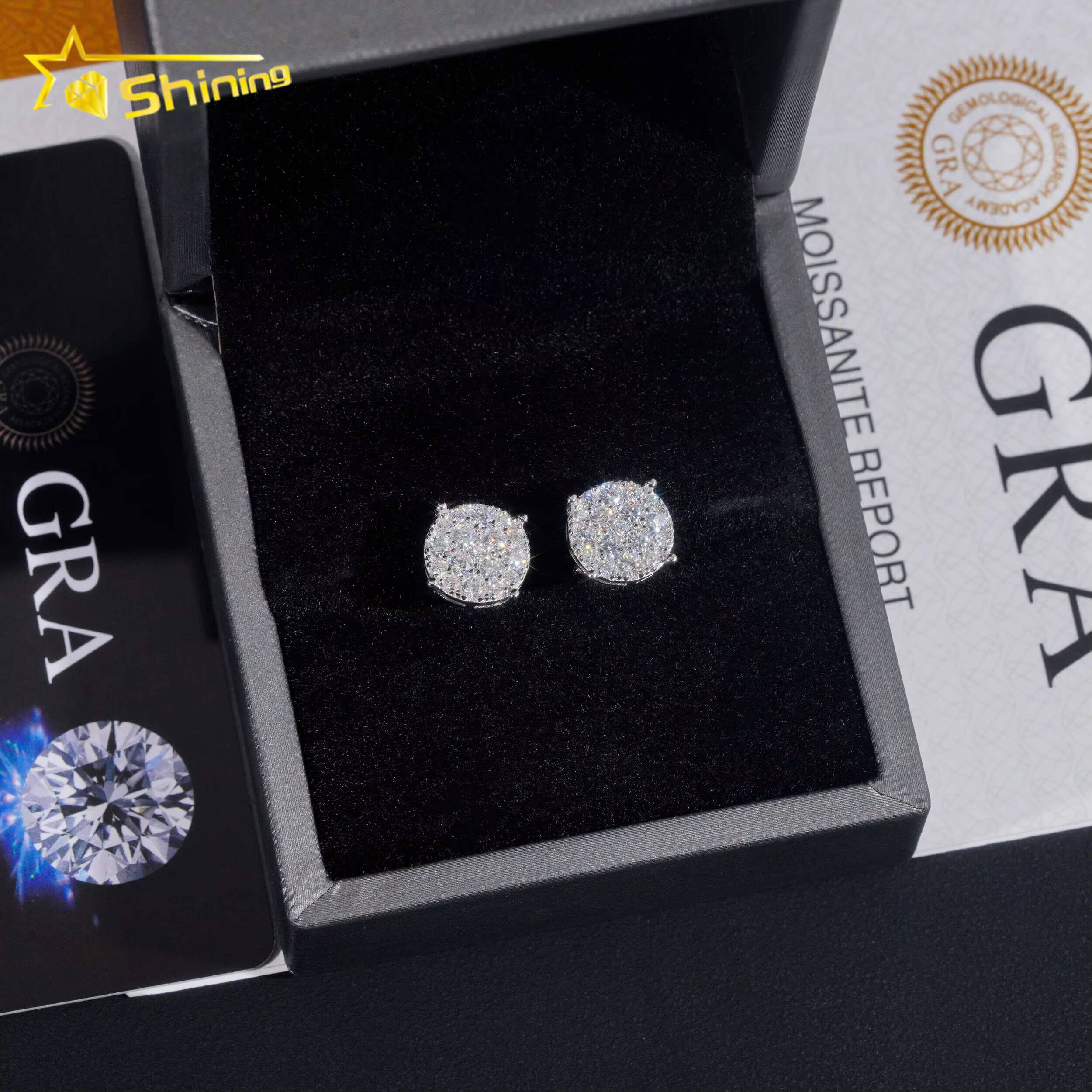 Men Style Stocks Pass Diamond Tester GRA Certified VVS Lab Diamond Fully Iced Out 925 Silver Jewelry Moissanite Stud Earrings