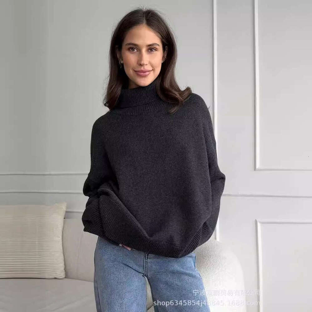 Autumn And Winter Solid Color Turtleneck Comfortable Loose Versatile Basic Pullover Sweater For Women B5