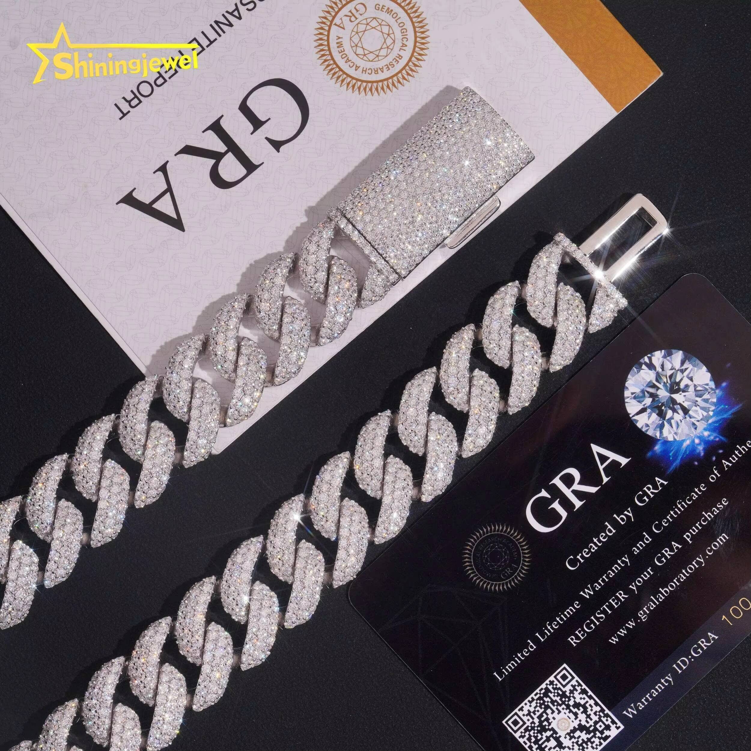 GRA Certificate High Quality 18mm Solid 925 Sterling Silver Moissanite Diamond Hip Hop Cuban Link Chains Necklace
