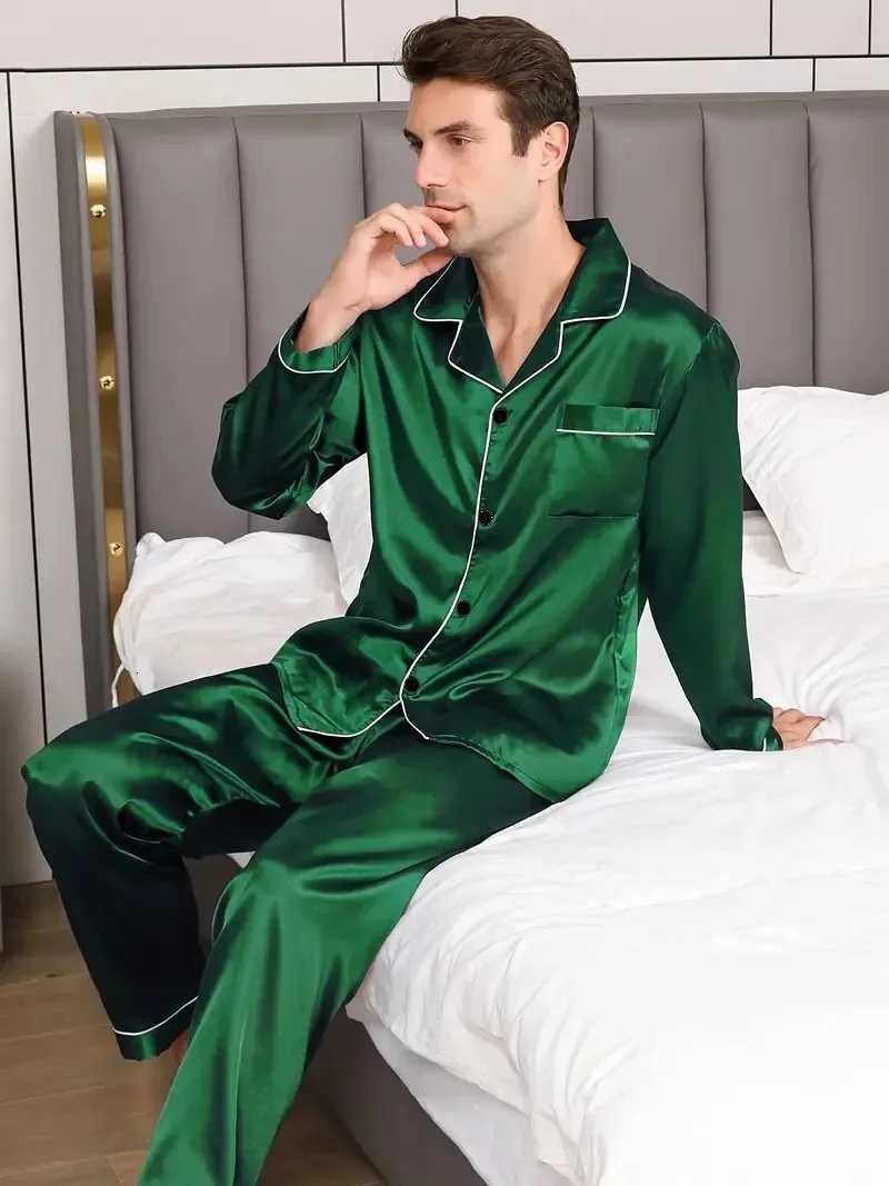 Men Pajamas Set Silk Satin Nightwear Shirt Long Sleeve Pijama Male Fashion Soft Home Suit Big Size Spring Sleepwear For Sleeping W250717