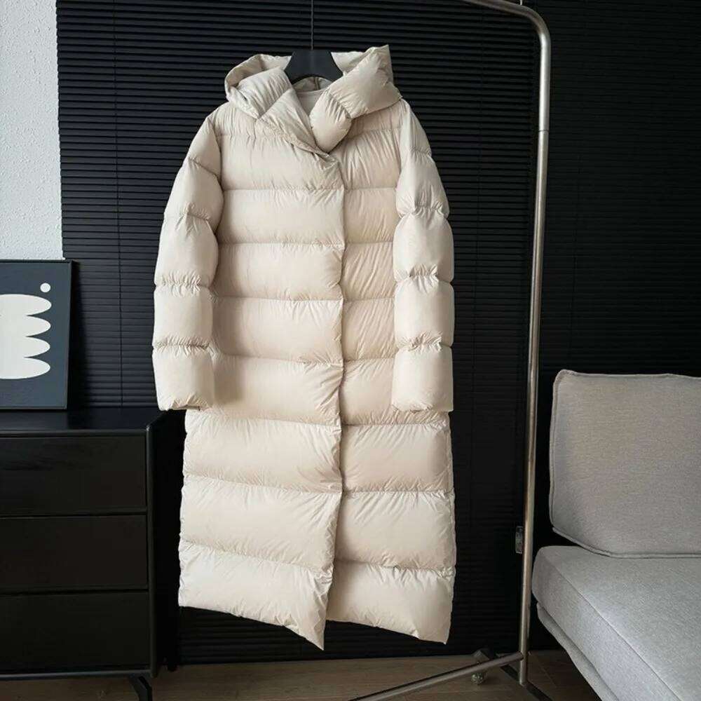 OFTBUY 2025 New Autumn Winter Clothing Women Long White Duck Down Coat Hooded Solid Simple Puffer Jacket Female Fashion Clothes MDNG