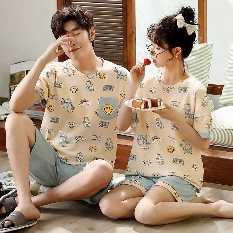 Summer Couple Pjs Korean Big Boys Pajamas Knitted Mens Pajamas Sets Matching Sleepwear Nightwear Loungewear pajamas for couples W250717
