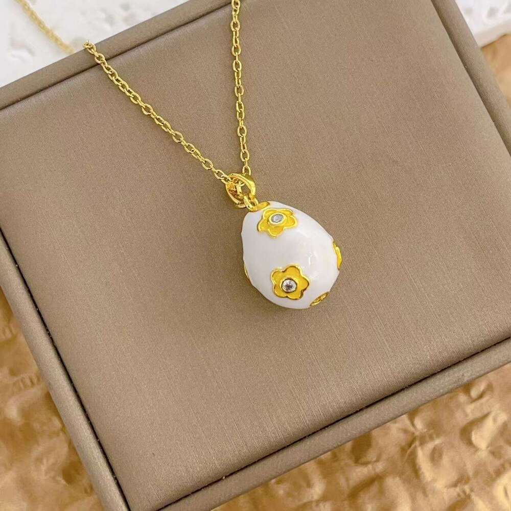 New Copper Gold Plated Pendant Trendy Easter Egg Necklace Titanium Steel Clavicle Chain 964