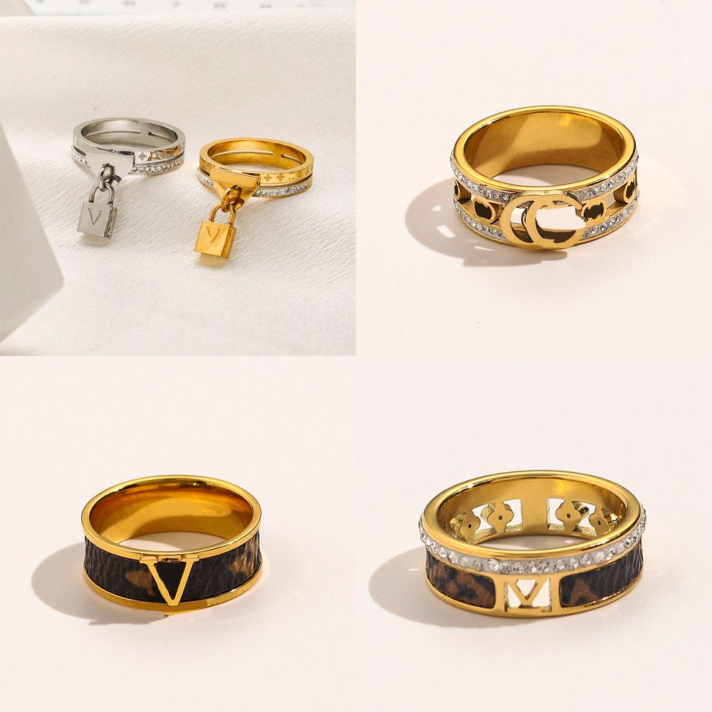 Women Designer Double Letter Designers Letter Rings Retro Style Stainless Steel Ring Wedding Party Gift Fashion Jewelry