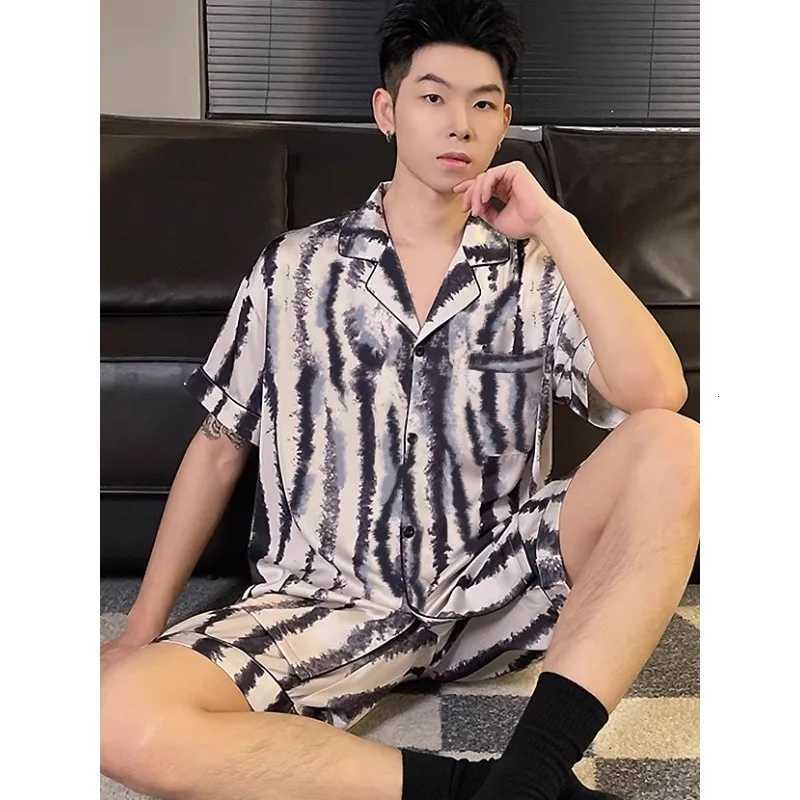 Daimelu Korean Pajamas Men Summer Ice Silk Short-Sleeved Nightwear Thin Male Teenagers Plus Size Homewear Suit Simple Sleepwear W250717