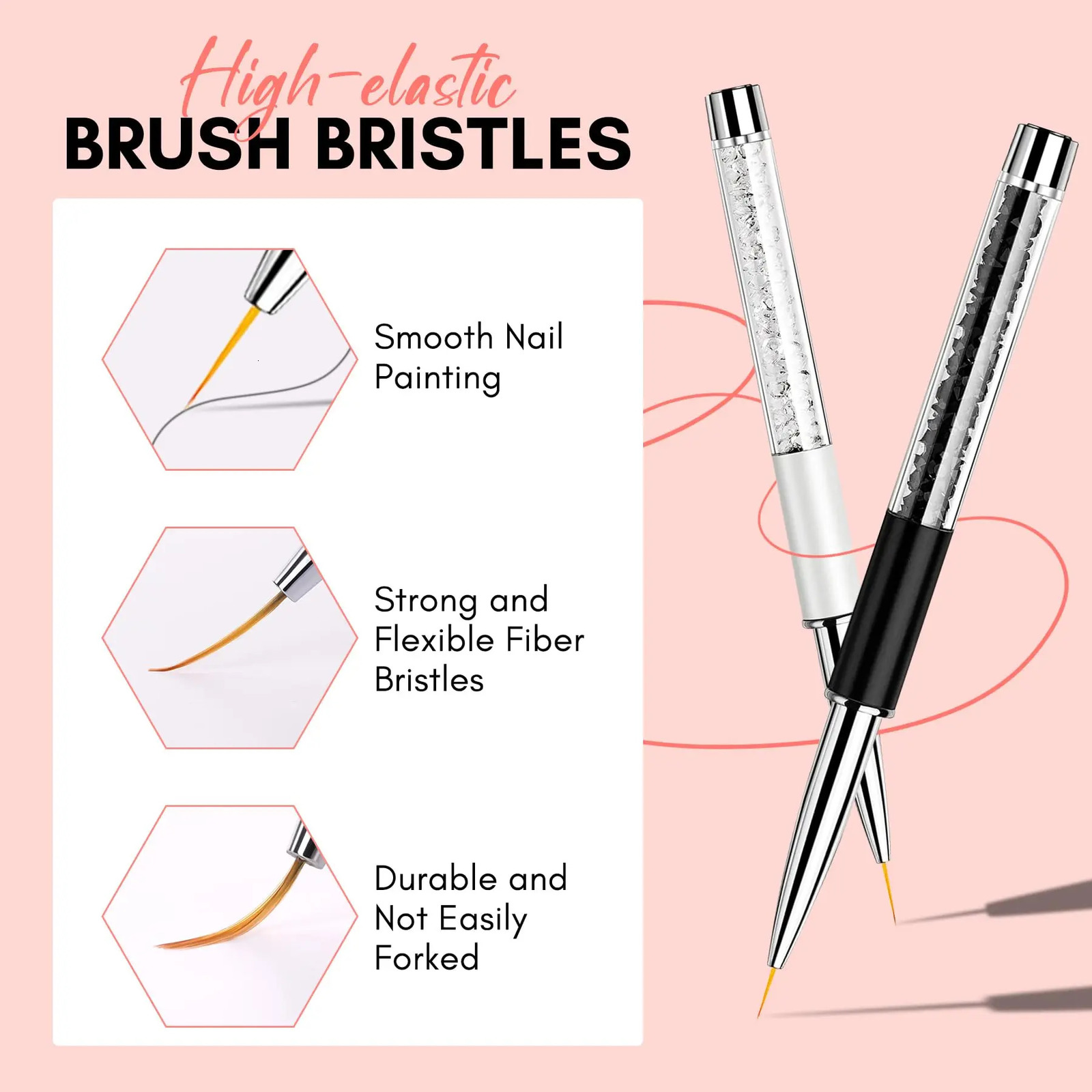 Nail Art Brushes 7/9/11mm Liner Brush with Shiny Diamond Handle Caps Gel Nail Painting Brush Nail Drawing Brushes 250716