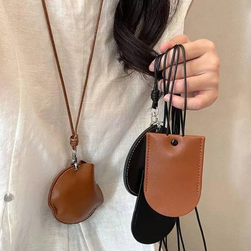 PU Key Case Box Hanging Neck Eyeglasses Pouch Headphone Storage For Outdoor Hunting Biking Small Leather Bag