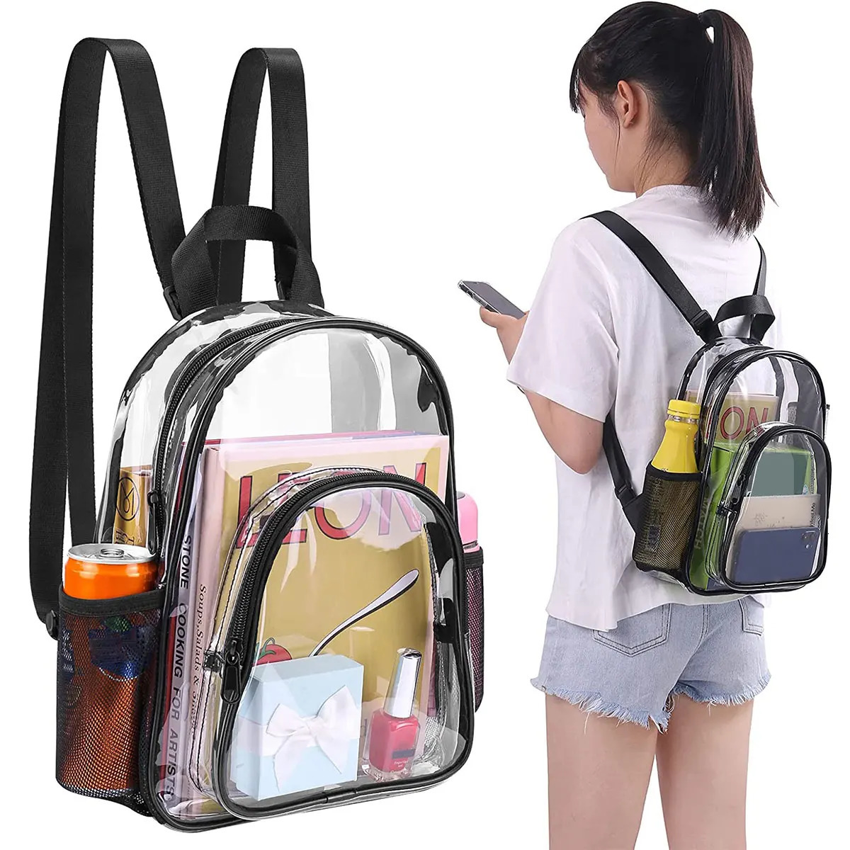 PVC Transparent Backpack Durable Clear Small Backpack Portable Lightweight Mini Cute Clear Bag for Work Outdoor Sports 250714