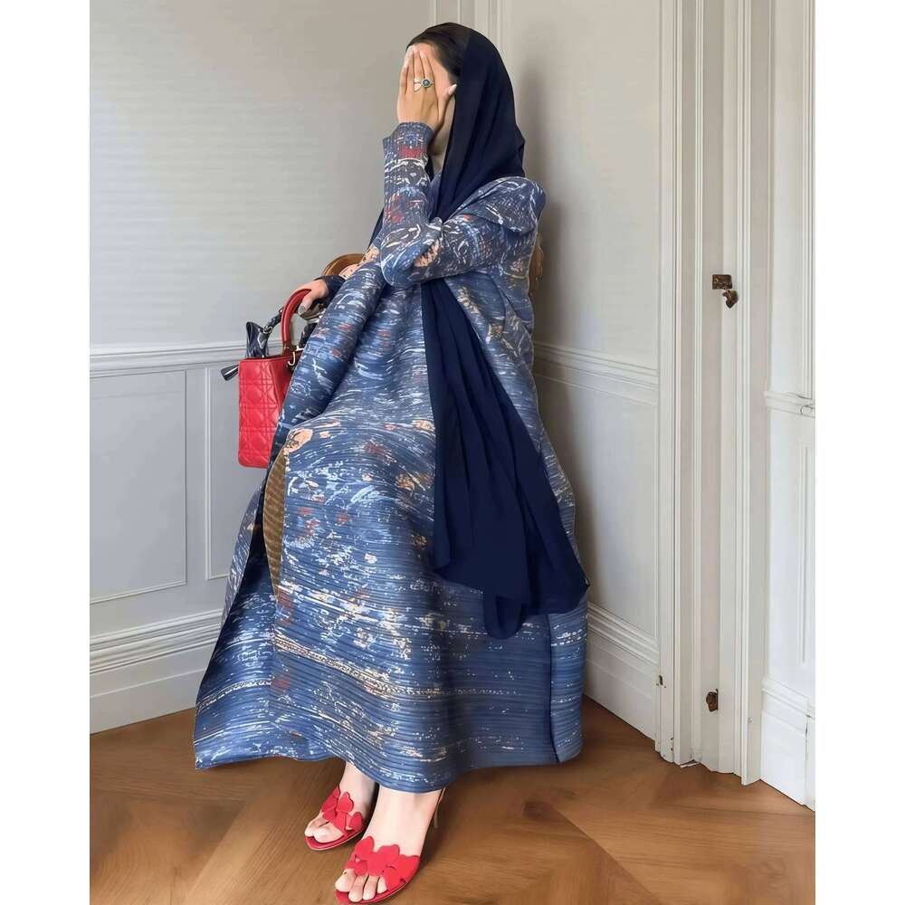 YUDX Miyake Pleated Print Foldable Collar Women's Long Sleeve Robe 2024 New Winter Original Design Fashion Cardigan Coat