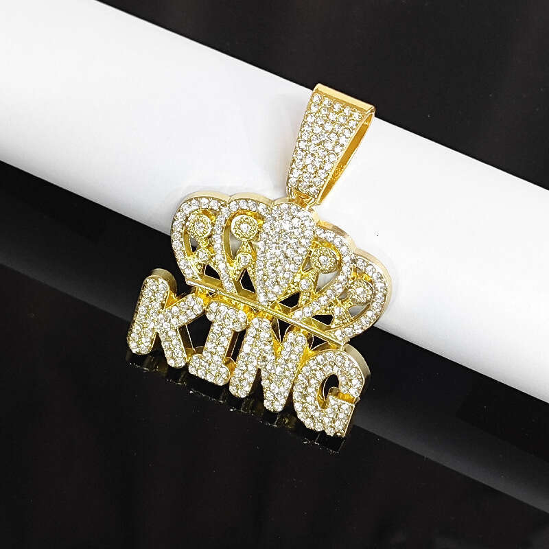 New Full Dia Crown King Letter Hip Hop Trendy Fashion Versatile Pendant Necklace