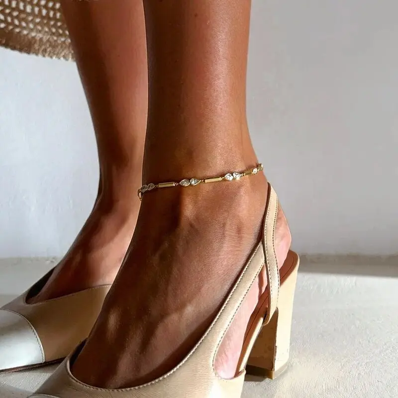 sdzstone 2025 New Arrived Fashion Geometric Bar Tear Drop Cubic Zirconia CZ Link Chain Anklet Women Gold Color Foot Jewelry