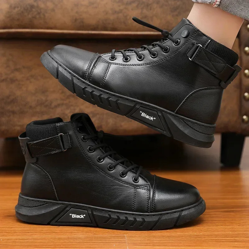 Spring and Autumn British Style Thick Soled Work Safety Boots Trend with Warm Soft Soled High Top Mens Casual Leather Boots 250715