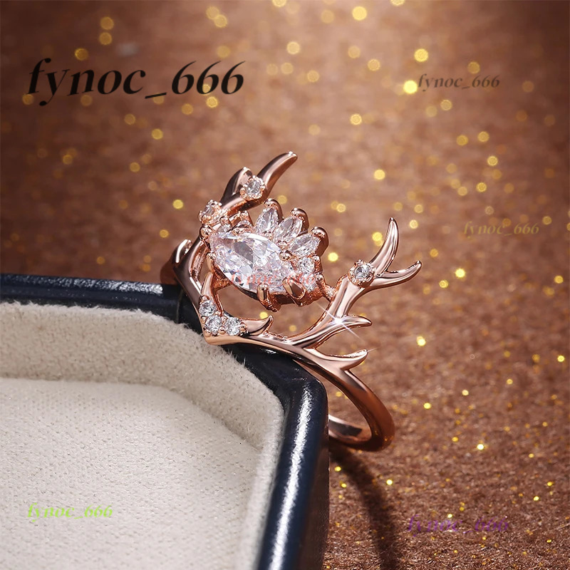 Rose Gold Color Elk Shape Women Rings Fashion Newly-designed Jewelry Anniversary Christmas Present New Year Gift for Girl