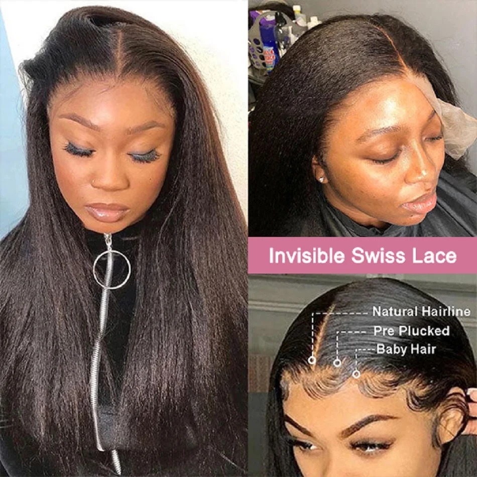 High Density Kinky Straight 360 Lace Front Wigs 40 Inch Yaki Straight 13x4 HD Transparent Lace Frontal Wig Preplucked Synthetic Wig