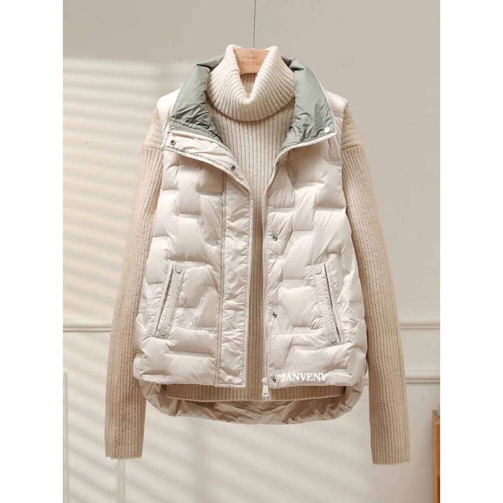 Janveny 2025 New Autumn Winter Duck Down Fleece Waistcoat Women Loose Stand Collar Pockets Warm Quilted Puffer Sleeveless Vest MDNG
