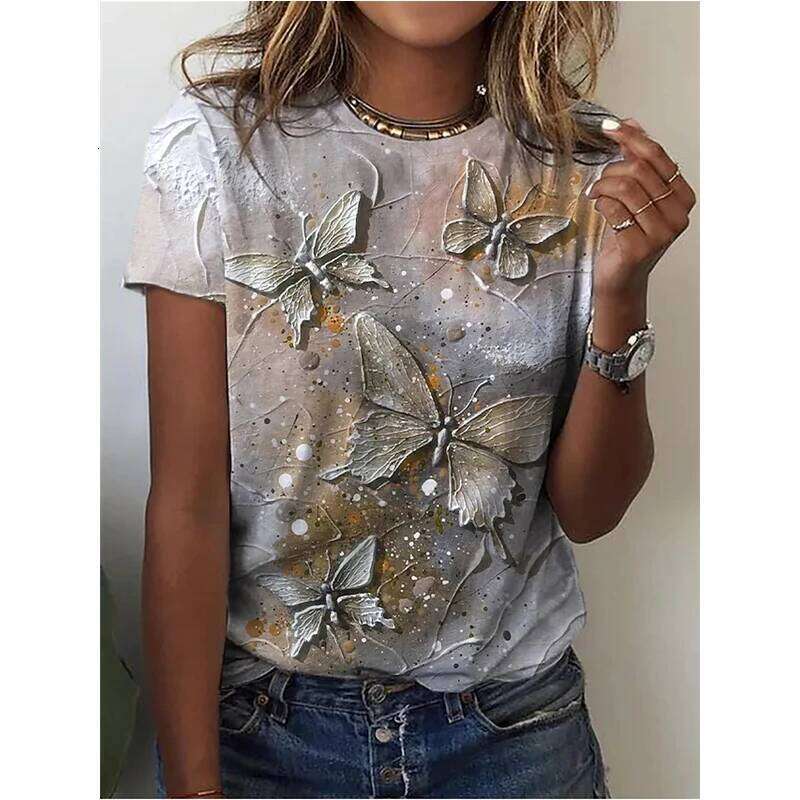 Summer Butterfly T-Shirts Flower 3D Print Streetwear Women's Floral Fashion Oversized T Shirt Y2K Female Girl Tops Tees Clothing