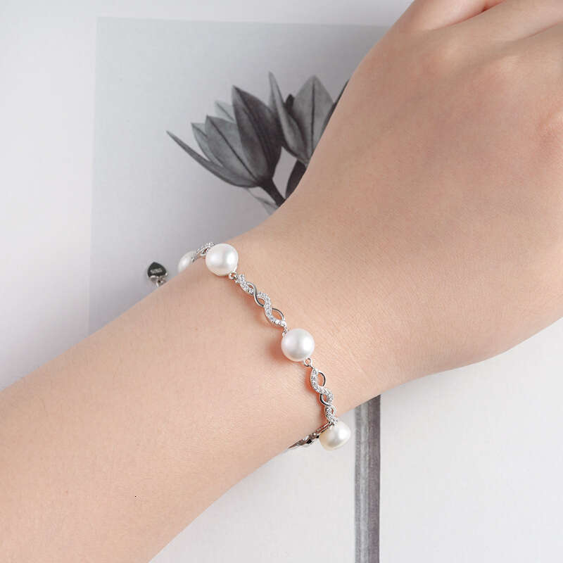 S Pure Sier Natural Freshwater Pearl Bun Beads Full Dia Light High-End Bracelet Women's Mother's Day Gift 11A